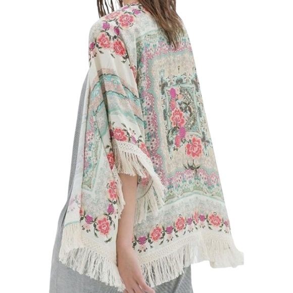 OPEN Floral Chiffon Fringe Boo-boo Style Swimsuit Cover-Up Size LG/XL - Picture 10 of 12